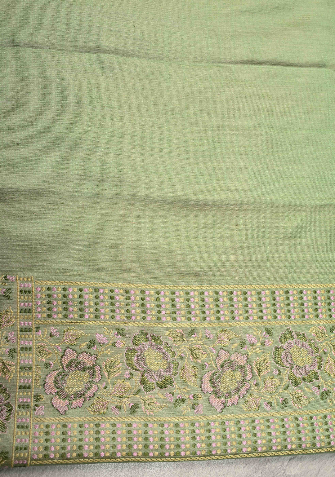 Pista Green Tanchoi Banarasi Saree in Pure Silk Satin and Meenakari Floral Brocade and Border | SILK MARK CERTIFIED
