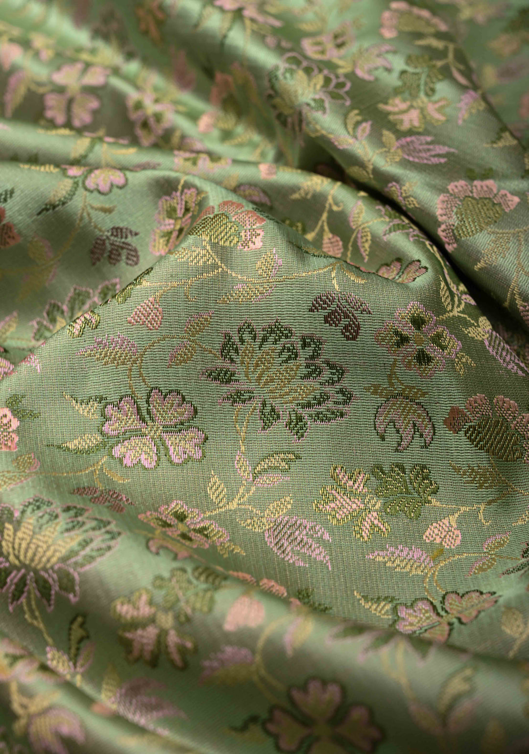 Pista Green Tanchoi Banarasi Saree in Pure Silk Satin and Meenakari Floral Brocade and Border | SILK MARK CERTIFIED