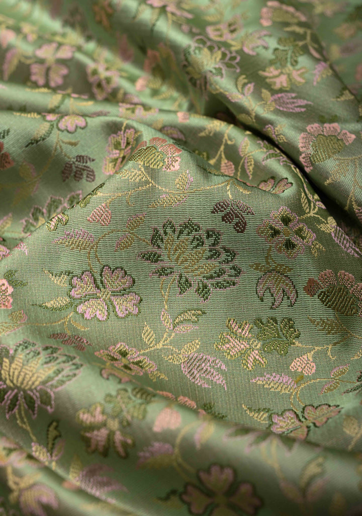 Pista Green Tanchoi Banarasi Saree in Pure Silk Satin and Meenakari Floral Brocade and Border | SILK MARK CERTIFIED