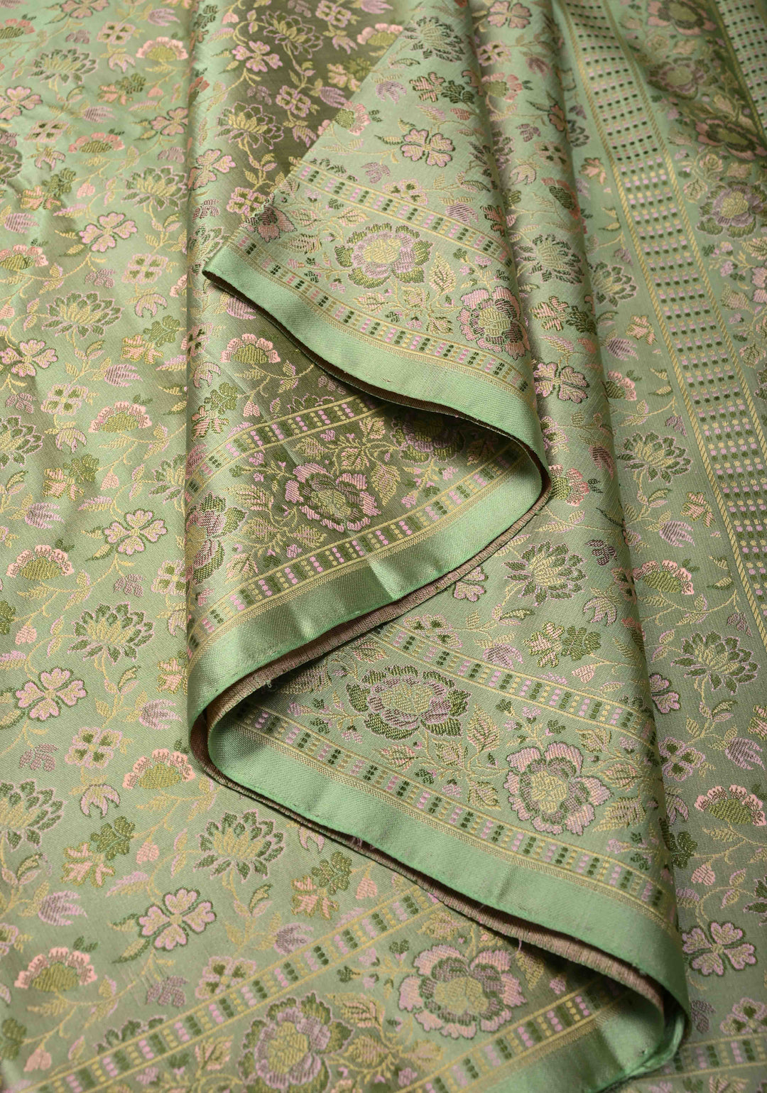 Pista Green Tanchoi Banarasi Saree in Pure Silk Satin and Meenakari Floral Brocade and Border | SILK MARK CERTIFIED