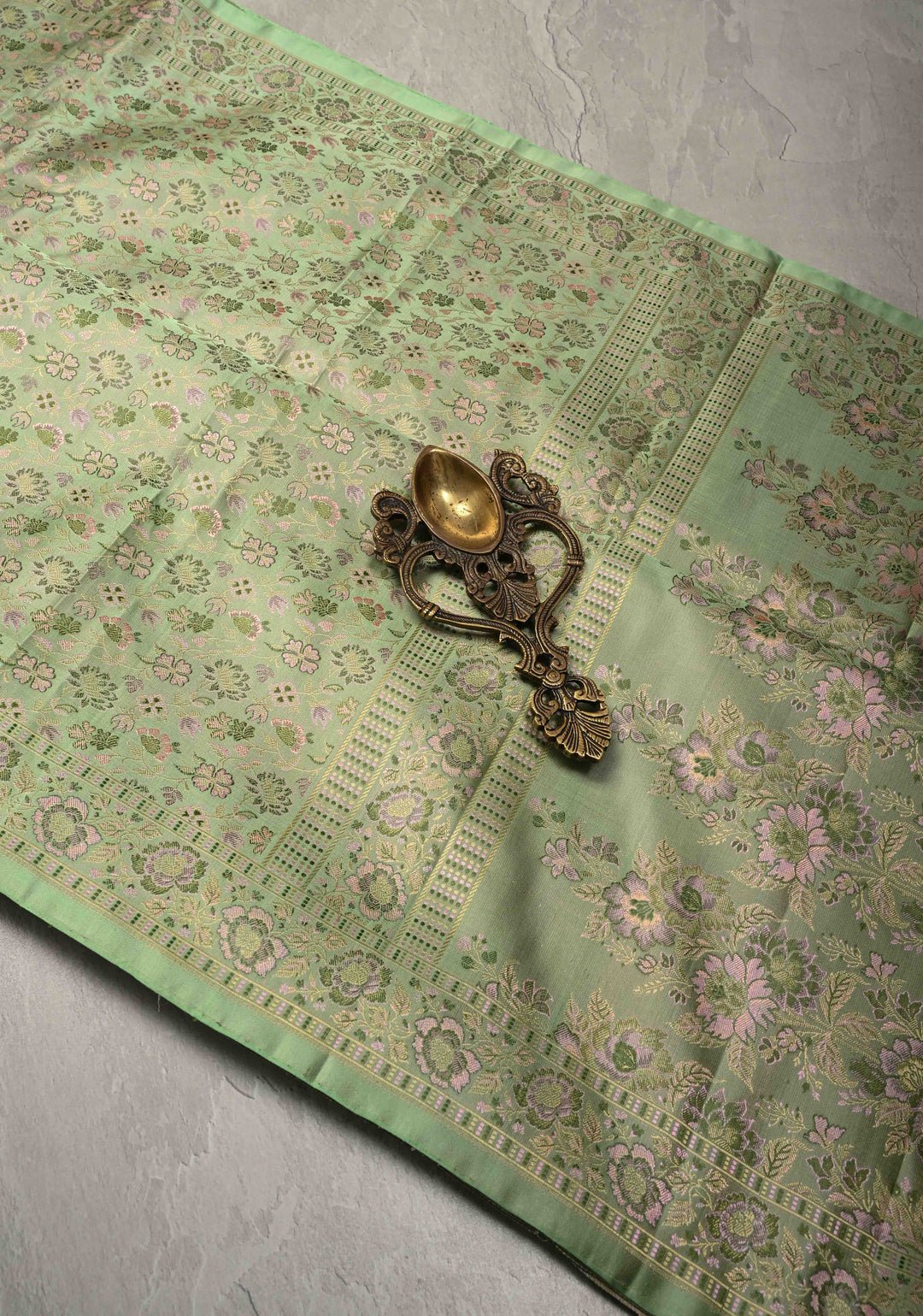 Pista Green Tanchoi Banarasi Saree in Pure Silk Satin and Meenakari Floral Brocade and Border | SILK MARK CERTIFIED