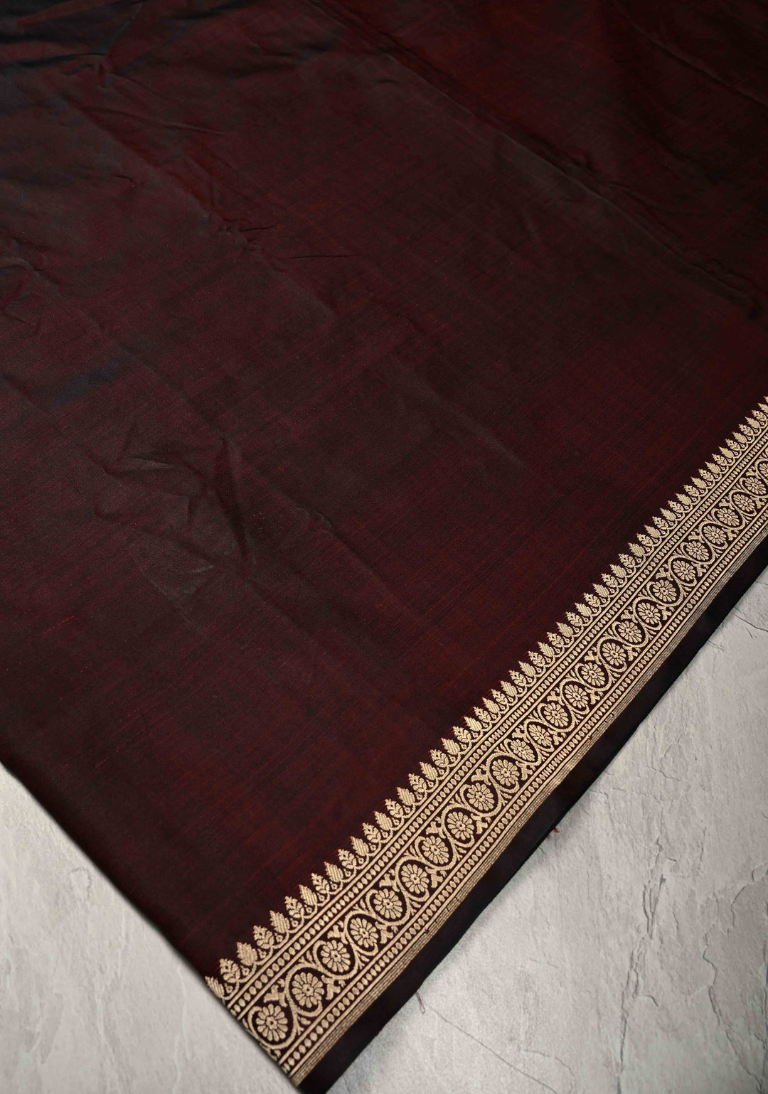Dark Maroon Mashru Silk Saree with Koniya Motif and Zari Border | SILK MARK CERTIFIED