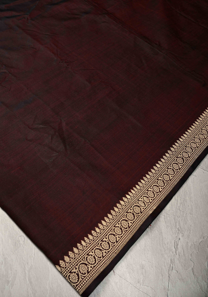 Dark Maroon Mashru Silk Saree with Koniya Motif and Zari Border | SILK MARK CERTIFIED