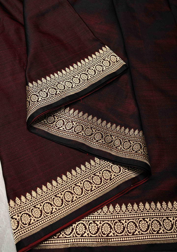 Dark Maroon Mashru Silk Saree with Koniya Motif and Zari Border | SILK MARK CERTIFIED