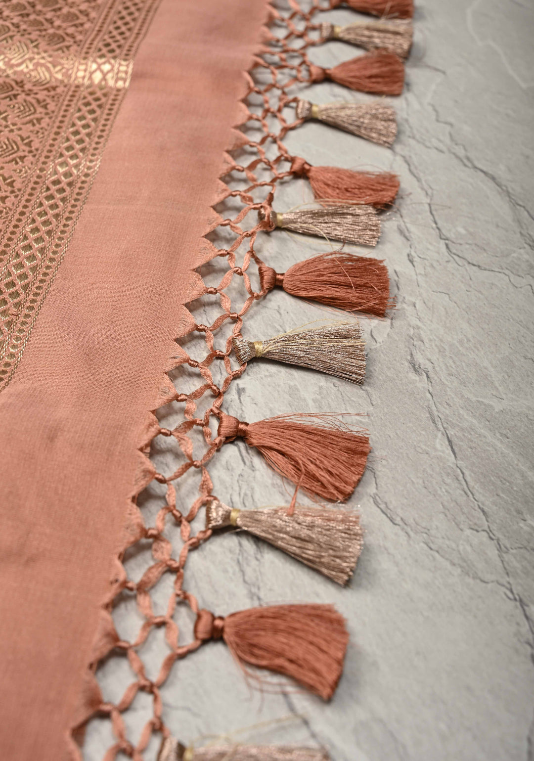 Dusty Rose Tanchoi Banarasi Satin Silk Saree with Brocade and Contrast Zari Border| SILK MARK CERTIFIED