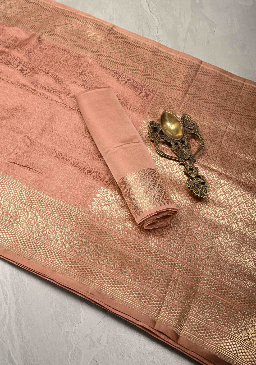 Dusty Rose Tanchoi Banarasi Satin Silk Saree with Brocade and Contrast Zari Border| SILK MARK CERTIFIED