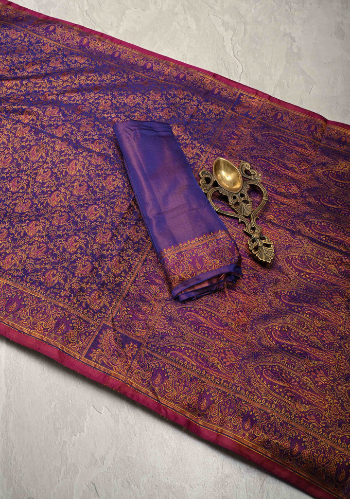 Purple Dual Tone Tanchoi Banarasi Satin Silk Saree | SILK MARK CERTIFIED