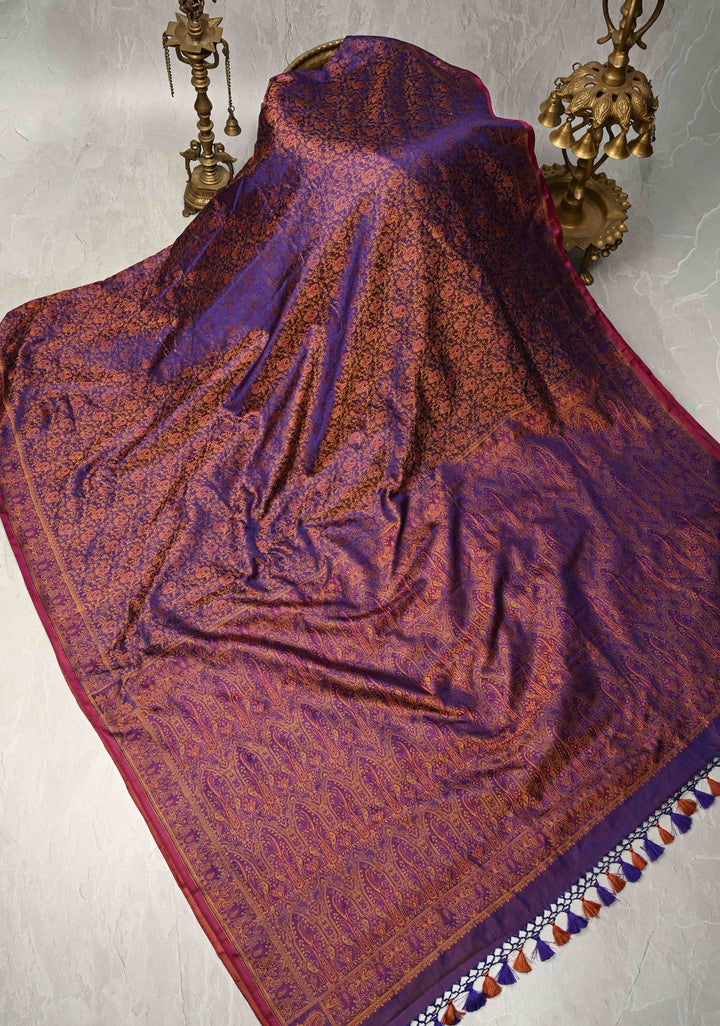 Purple Dual Tone Tanchoi Banarasi Satin Silk Saree | SILK MARK CERTIFIED
