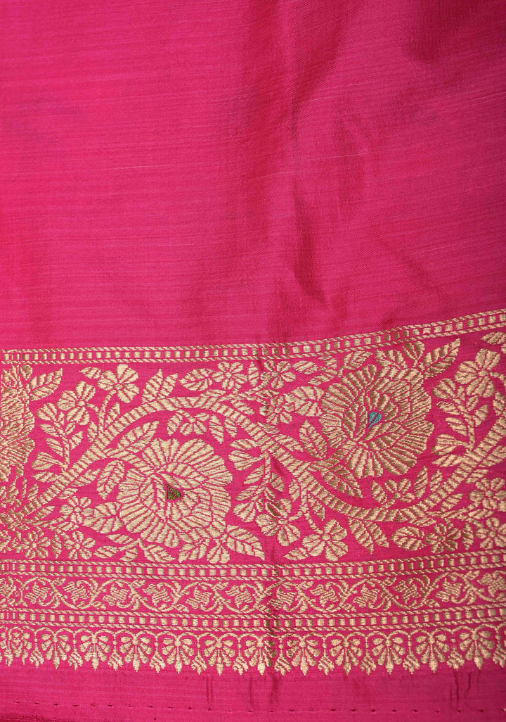 Rani Pink Meenakari on Banarasi Katan Silk Saree with Floral Brocade Jaal and Zari Border-Pallu | SILK MARK CERTIFIED