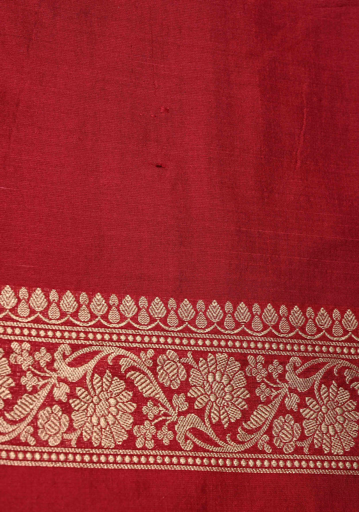 Red Banarasi Meenakari Katan Silk Saree with Chevron pattern  and Zari Border | SILK MARK CERTIFIED