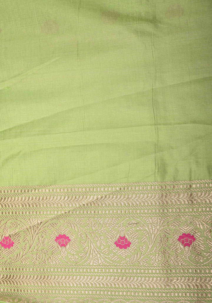 Pistachio Green Meenakari Banarasi Katan Silk Saree with Floral Jaal and Zari Border-Pallu | SILK MARK CERTIFIED