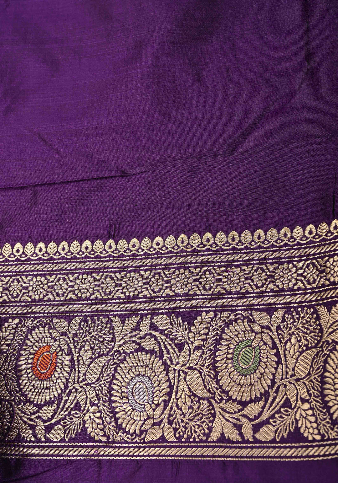 Eggplant Purple Meenakari on Banarasi Katan Silk Saree with Floral Brocade Jaal and Zari Border-Pallu | SILK MARK CERTIFIED