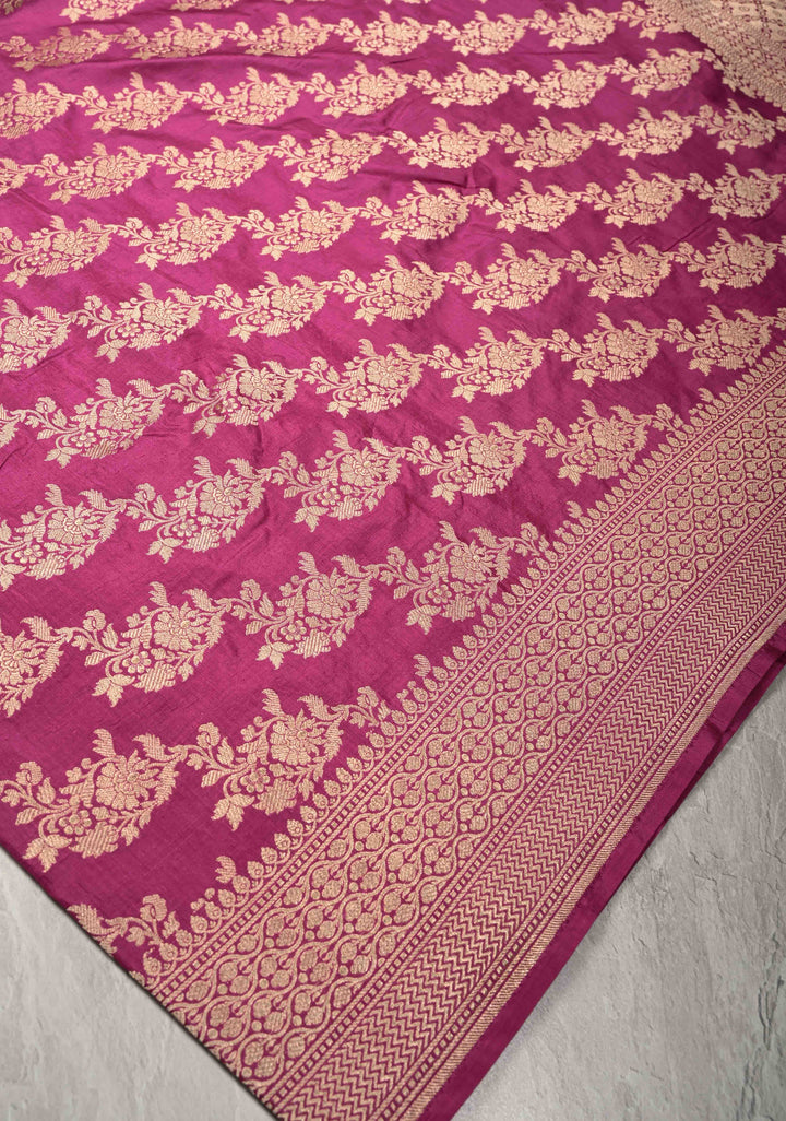 Magenta Banarasi Katan Silk Saree with Floral Brocade Jaal and Zari Border | SILK MARK CERTIFIED