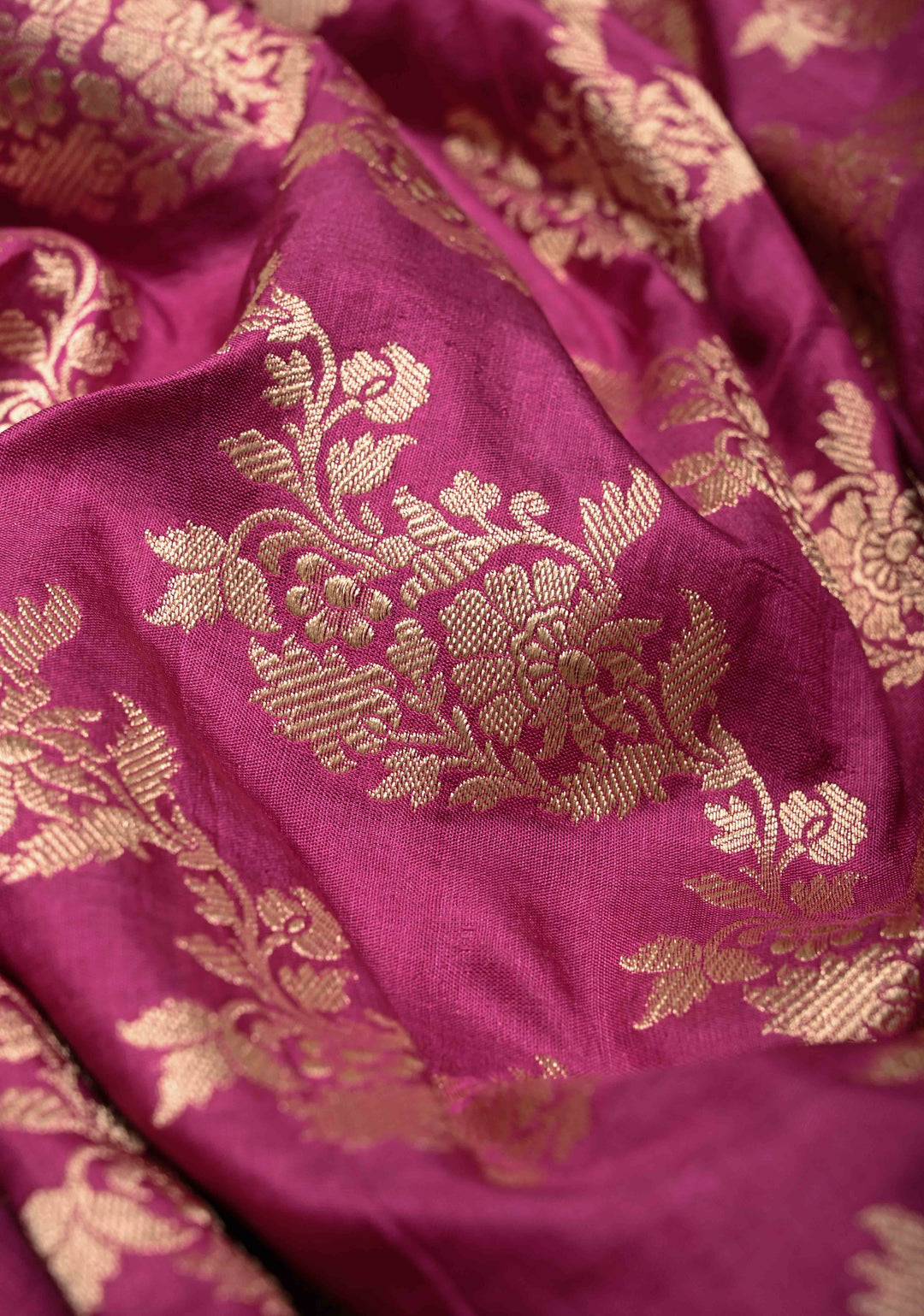 Magenta Banarasi Katan Silk Saree with Floral Brocade Jaal and Zari Border | SILK MARK CERTIFIED