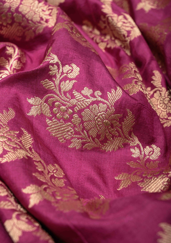 Magenta Banarasi Katan Silk Saree with Floral Brocade Jaal and Zari Border | SILK MARK CERTIFIED