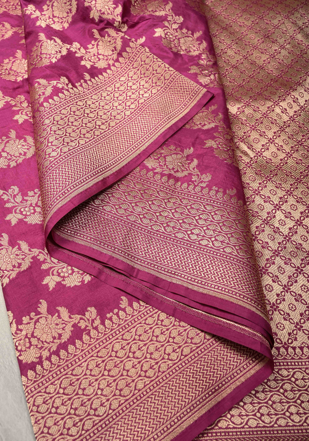 Magenta Banarasi Katan Silk Saree with Floral Brocade Jaal and Zari Border | SILK MARK CERTIFIED