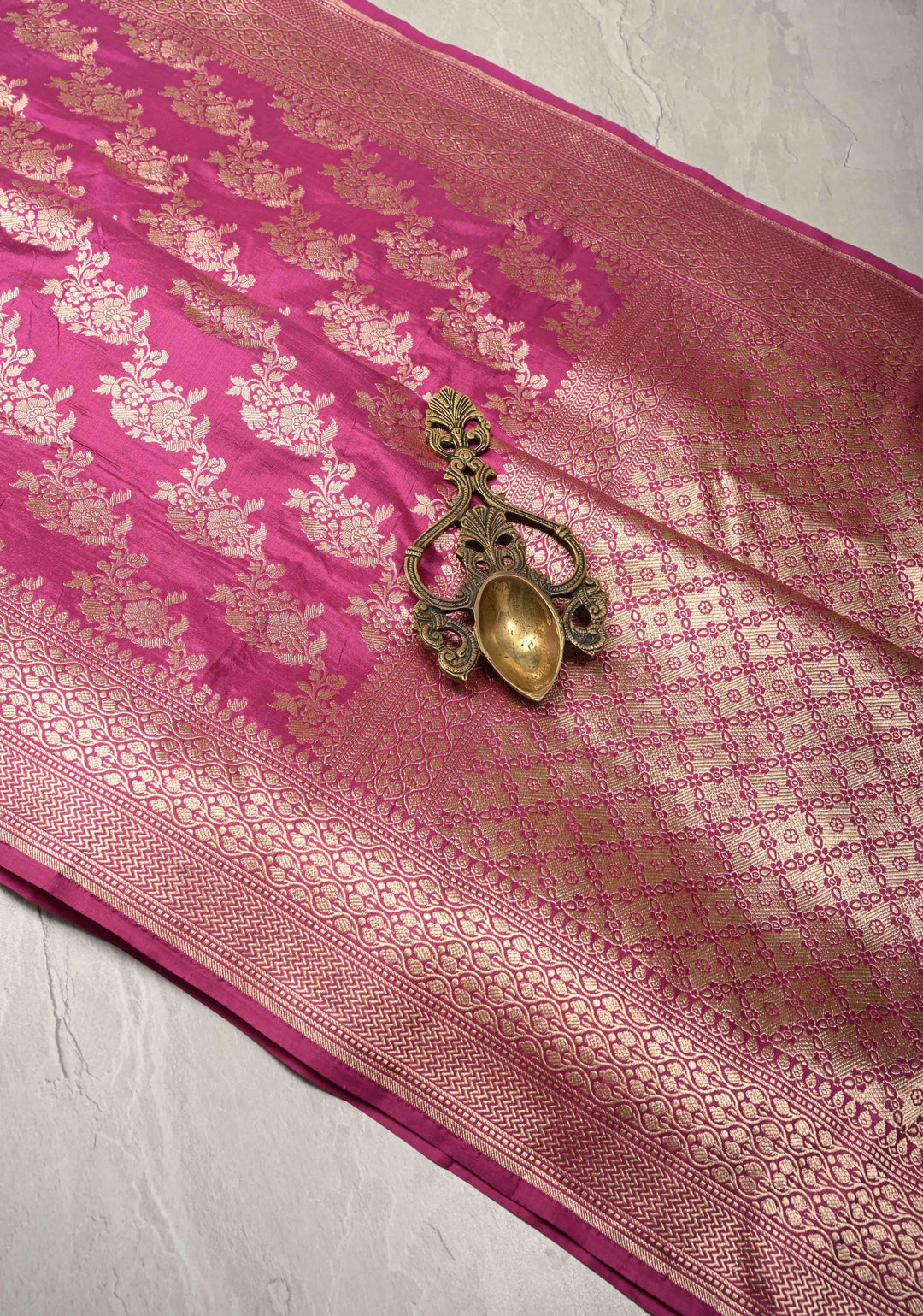 Magenta Banarasi Katan Silk Saree with Floral Brocade Jaal and Zari Border | SILK MARK CERTIFIED