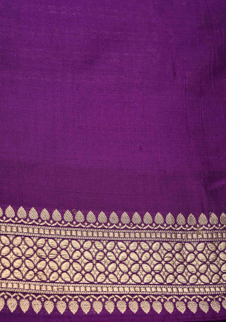 Purple Banarasi Katan Silk Saree with Vertical Stripes Brocade and Zari Border | SILK MARK CERTIFIED