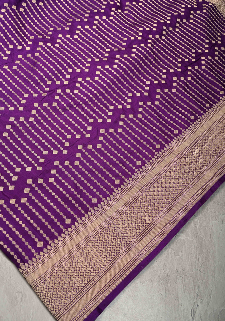 Purple Banarasi Katan Silk Saree with Vertical Stripes Brocade and Zari Border | SILK MARK CERTIFIED