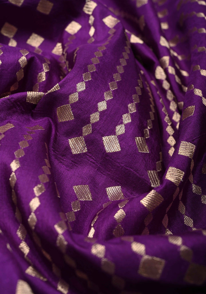 Purple Banarasi Katan Silk Saree with Vertical Stripes Brocade and Zari Border | SILK MARK CERTIFIED