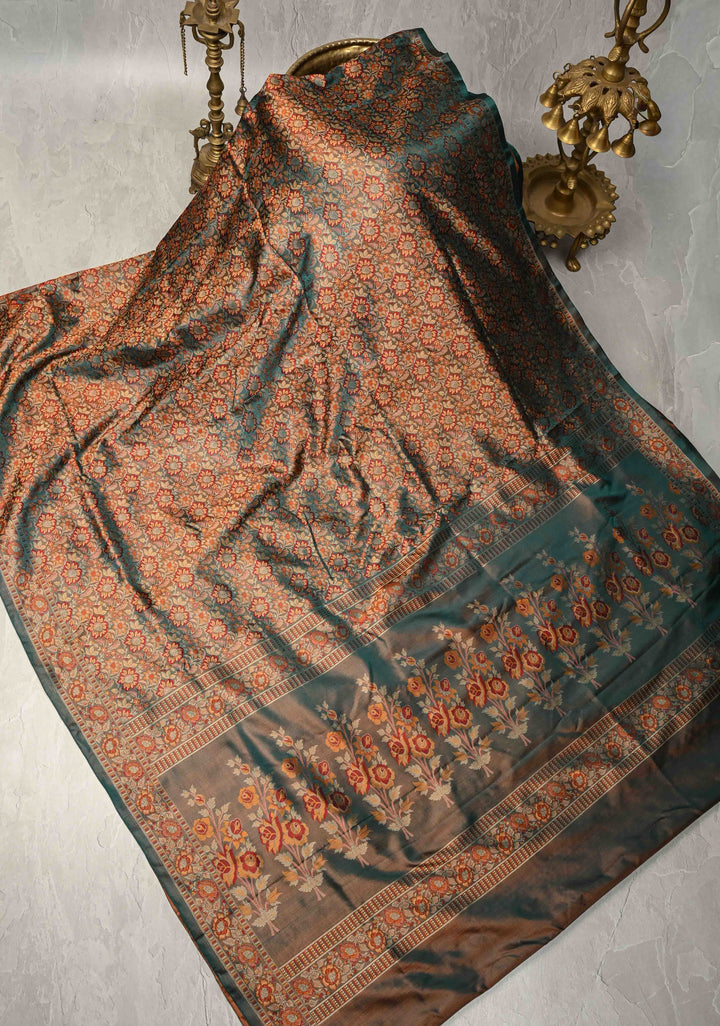 Green Tanchoi Banarasi Satin Silk Saree | SILK MARK CERTIFIED