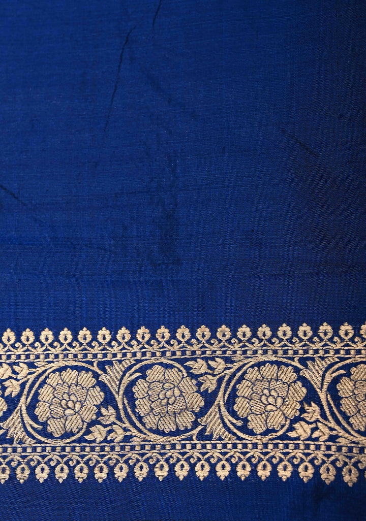 Royal Blue Banarasi Katan Silk Saree with Floral Brocade Jaal and Zari Border | SILK MARK CERTIFIED