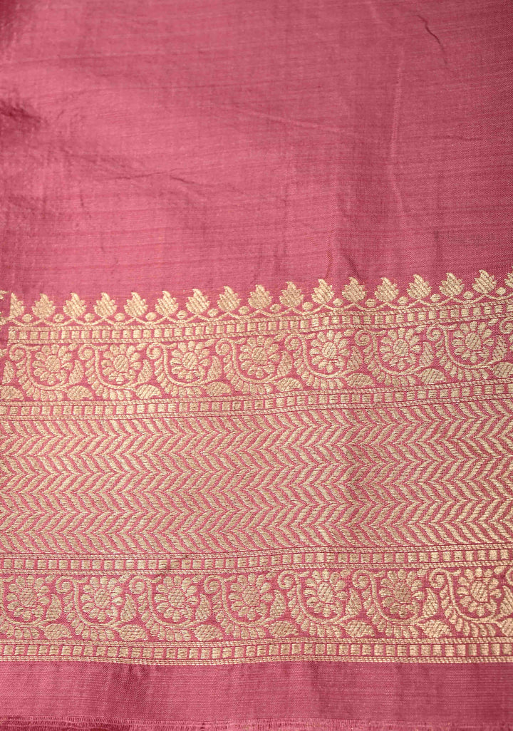 Rose Pink Banarasi Katan Silk Saree with Floral Brocade jaal and Zari Border | SILK MARK CERTIFIED