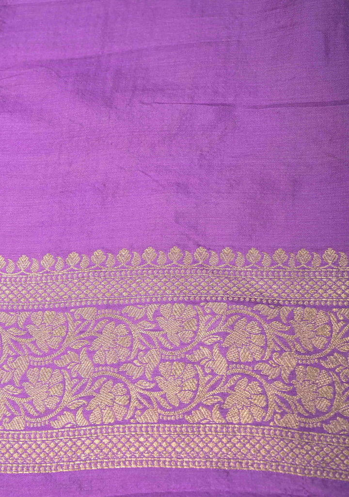 Lavender Banarasi Katan Silk Saree with Floral Brocade Jaal and Zari Border | SILK MARK CERTIFIED