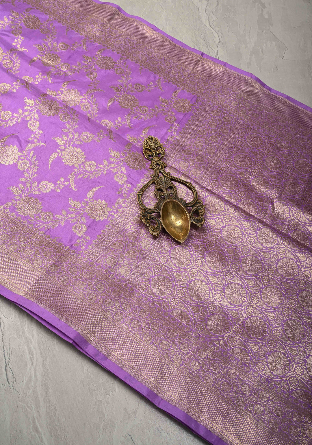 Lavender Banarasi Katan Silk Saree with Floral Brocade Jaal and Zari Border | SILK MARK CERTIFIED