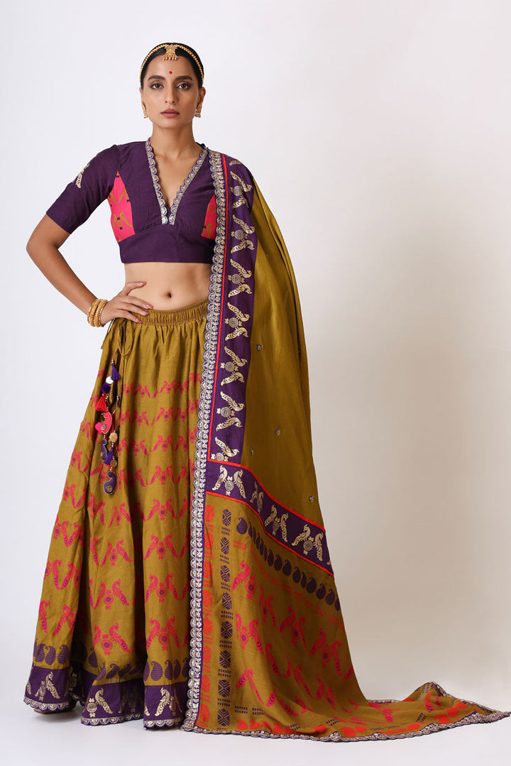 SMRITI OLIVE EMBROIDERED DUPATTA  | SHOBITAM