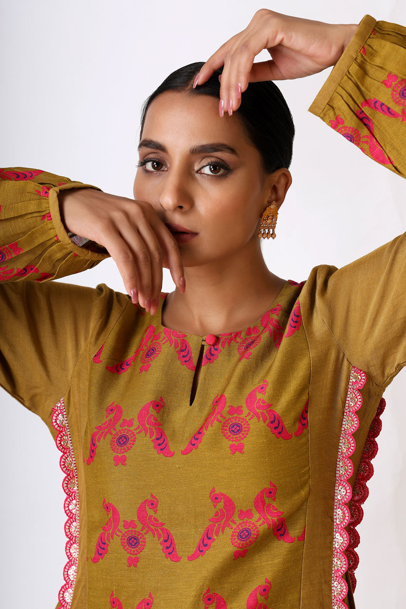 SMRITI PLEATED OLIVE DRESS | SHOBITAM