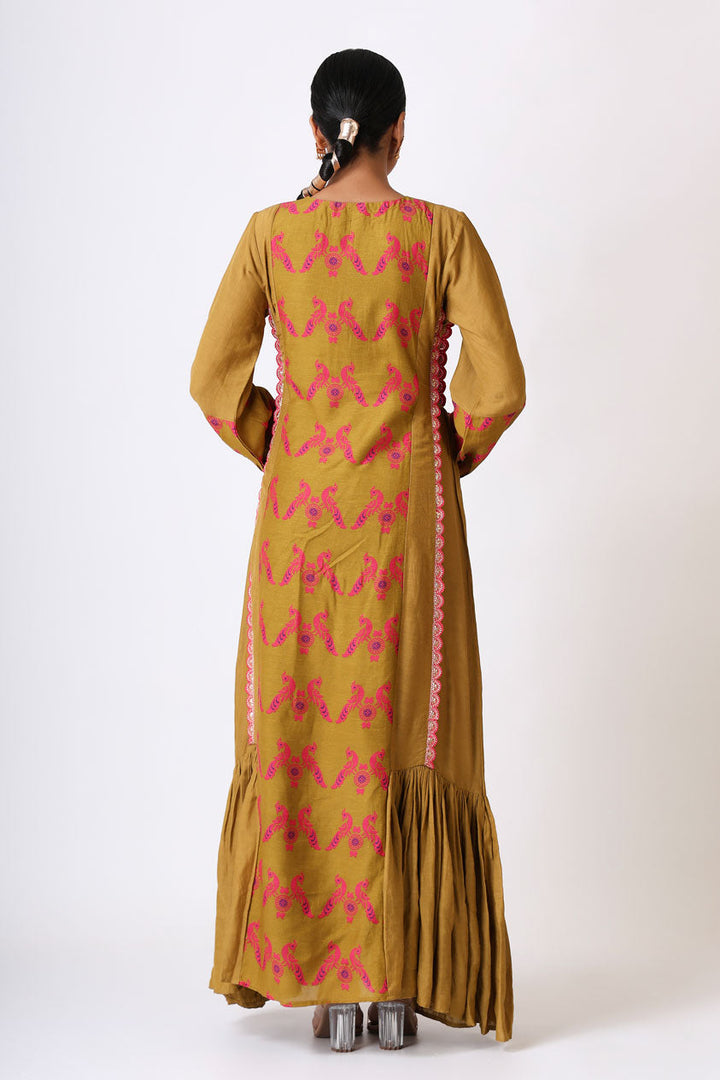 SMRITI PLEATED OLIVE DRESS | SHOBITAM