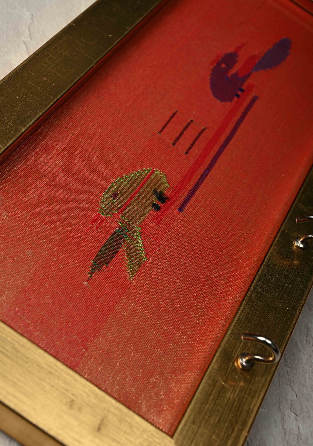 Pure Yeola Paithani Tissue Handloom Peacock Parrot Woven Framed Key Holder | SILK MARK CERTIFIED