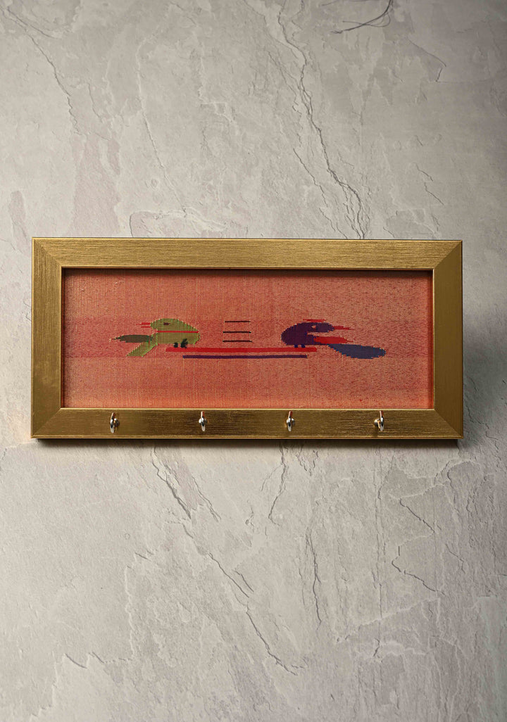 Pure Yeola Paithani Tissue Handloom Peacock Parrot Woven Framed Key Holder | SILK MARK CERTIFIED