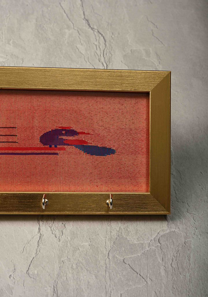 Pure Yeola Paithani Tissue Handloom Peacock Parrot Woven Framed Key Holder | SILK MARK CERTIFIED