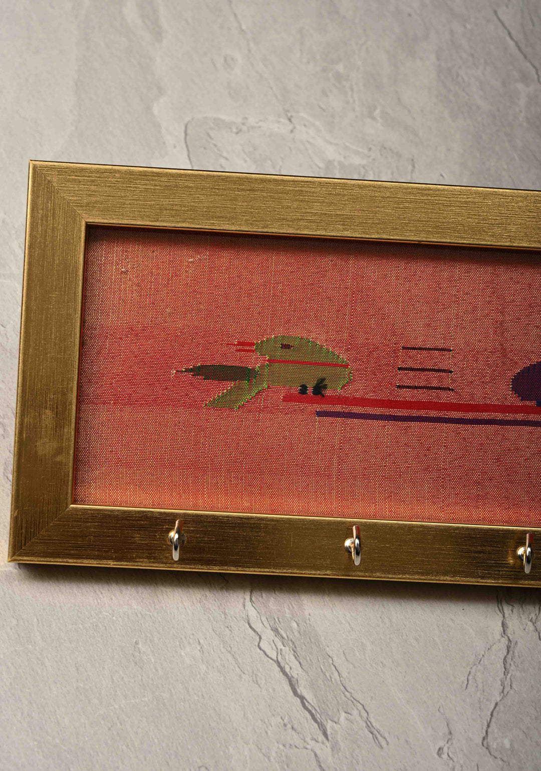 Pure Yeola Paithani Tissue Handloom Peacock Parrot Woven Framed Key Holder | SILK MARK CERTIFIED