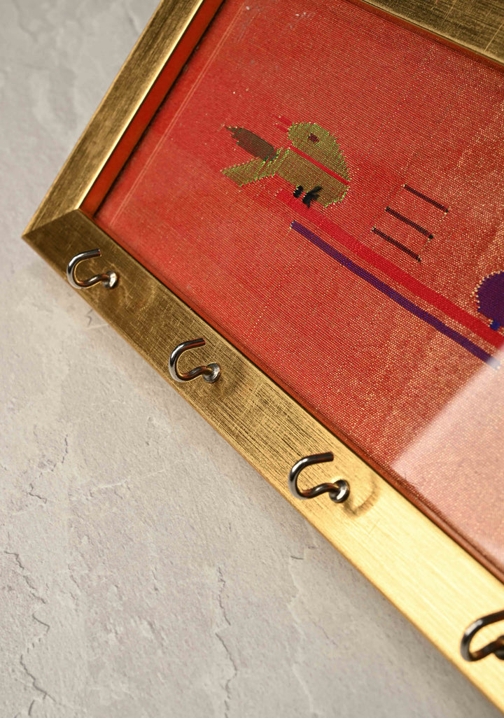Pure Yeola Paithani Tissue Handloom Peacock Parrot Woven Framed Key Holder | SILK MARK CERTIFIED