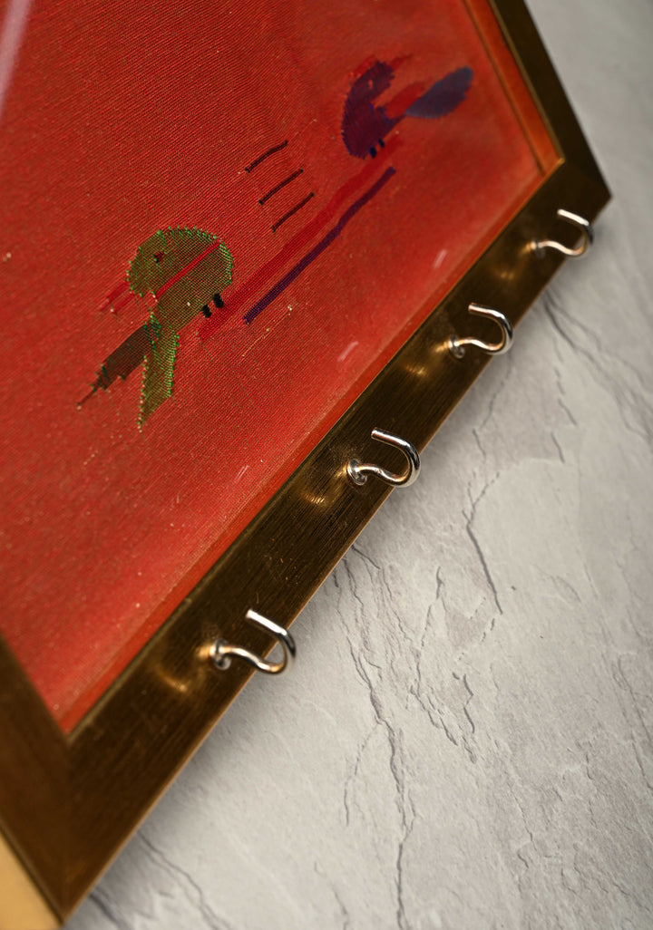 Pure Yeola Paithani Pure Silk Tissue Handloom 4 Hook Framed Key Holder | SILK MARK CERTIFIED
