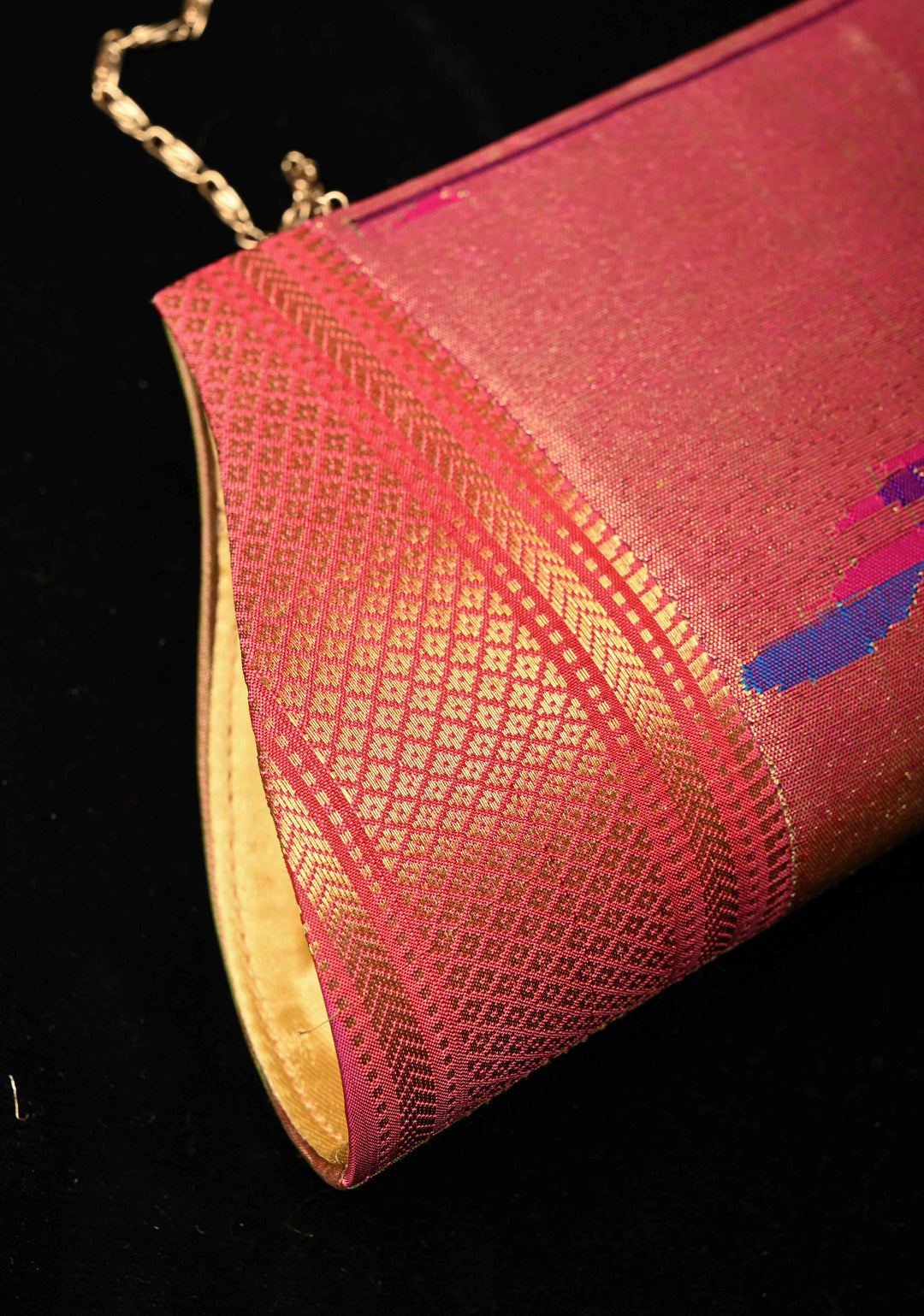 Pink Dual tone Authentic Handcrafted Paithani Pure Silk and Tissue Clutch with Birds Motifs | SILK MARK CERTIFIED