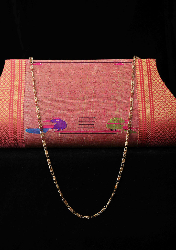 Pink Dual tone Authentic Handcrafted Paithani Pure Silk and Tissue Clutch with Birds Motifs | SILK MARK CERTIFIED