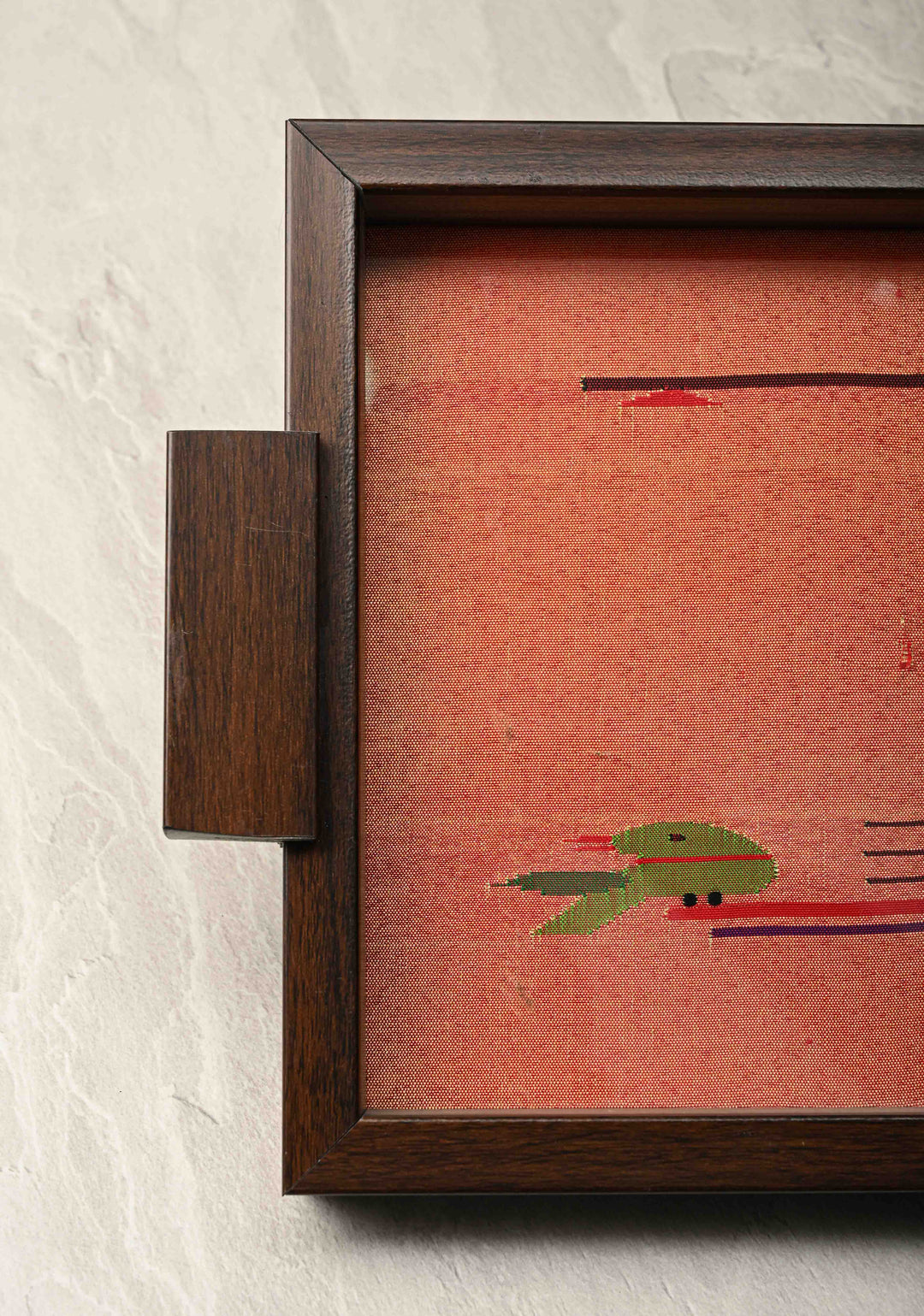 Pure Yeola Paithani Tissue Handloom Peacock Parrot Handwoven Framed Tray | SILK MARK CERTIFIED