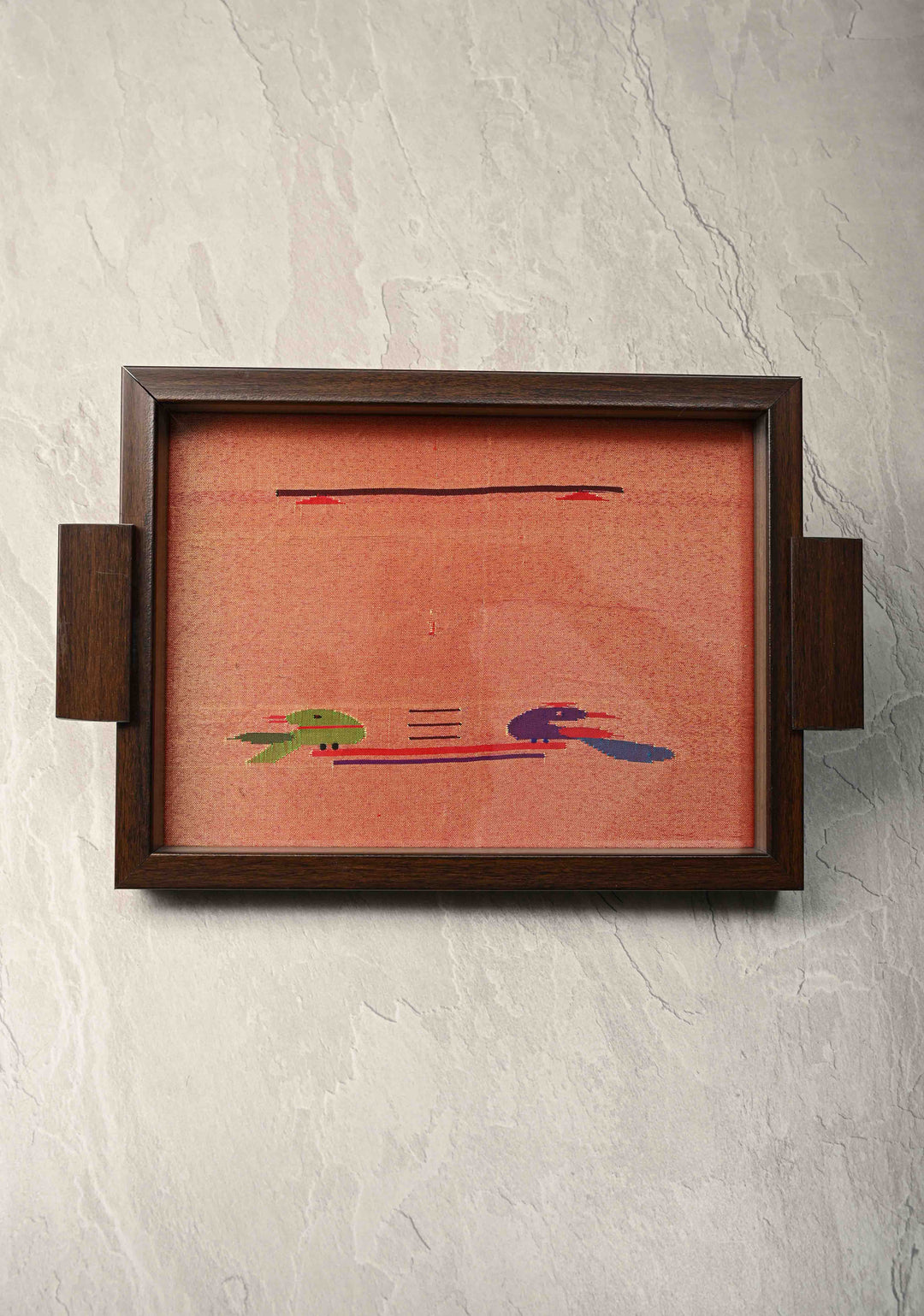 Pure Yeola Paithani Tissue Handloom Peacock Parrot Handwoven Framed Tray | SILK MARK CERTIFIED