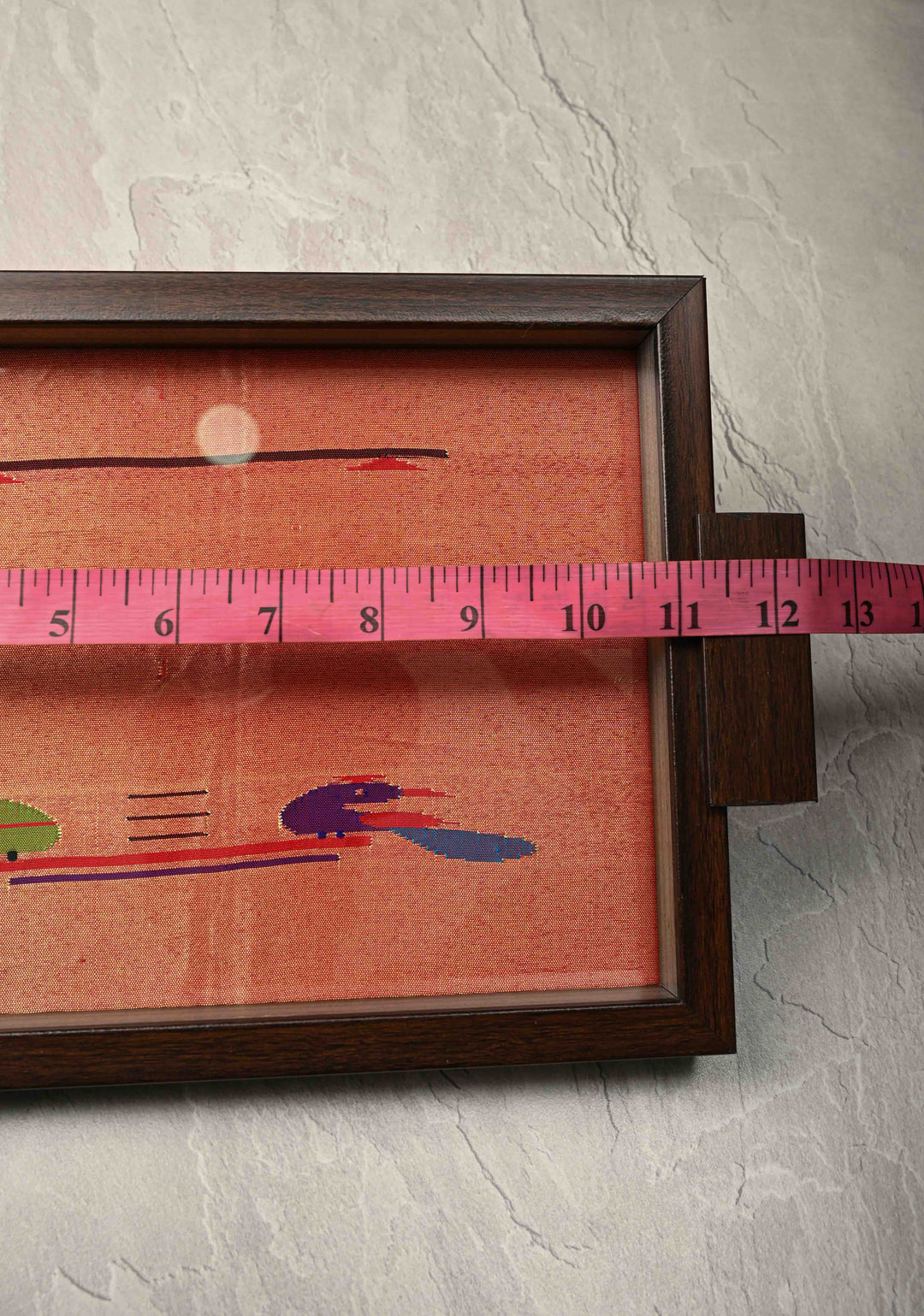 Pure Yeola Paithani Tissue Handloom Peacock Parrot Handwoven Framed Tray | SILK MARK CERTIFIED