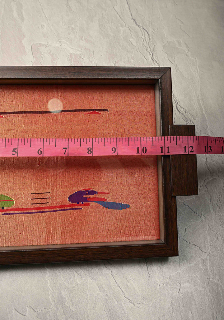 Pure Yeola Paithani Tissue Handloom Peacock Parrot Handwoven Framed Tray | SILK MARK CERTIFIED