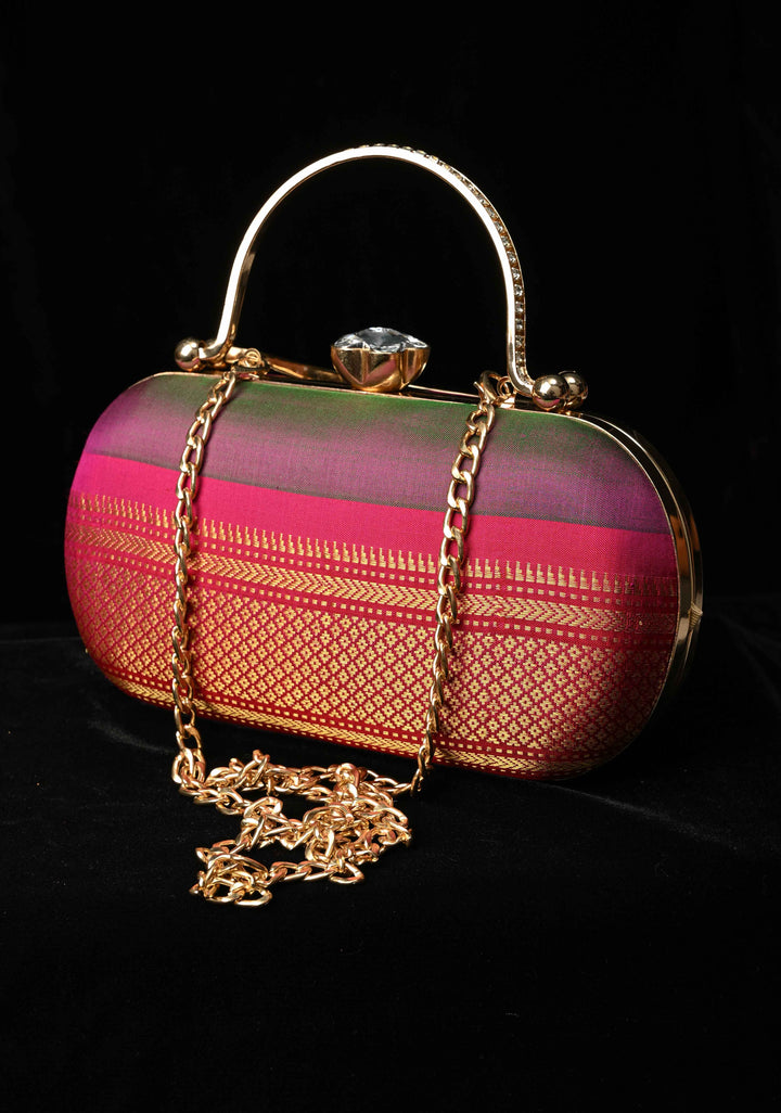 Yeola Paithani Pure Silk Clutch in Purple Dual Tone  | SILK MARK CERTIFIED