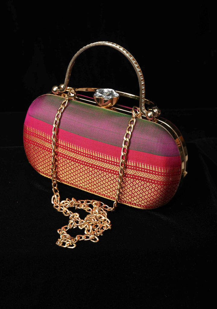 Yeola Paithani Pure Silk Clutch in Purple Dual Tone  | SILK MARK CERTIFIED