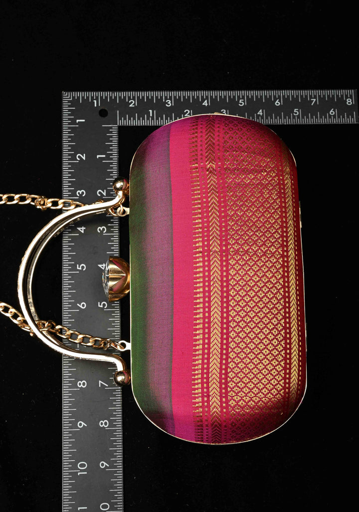 Yeola Paithani Pure Silk Clutch in Purple Dual Tone  | SILK MARK CERTIFIED
