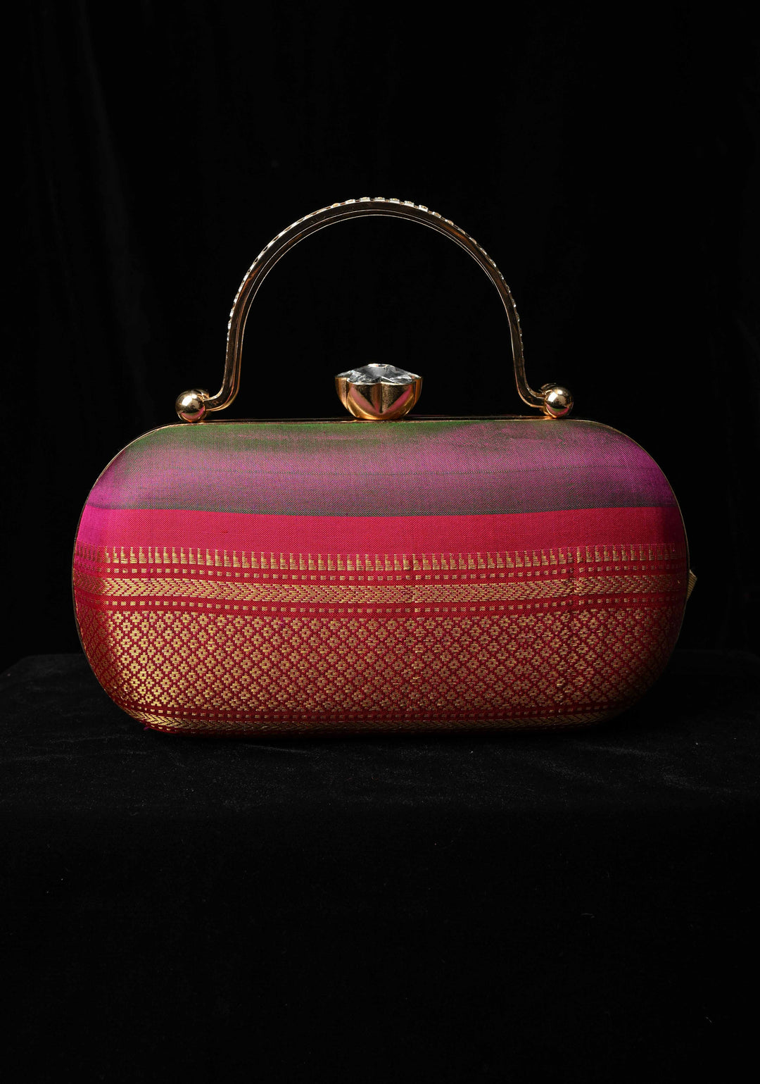 Yeola Paithani Pure Silk Clutch in Purple Dual Tone  | SILK MARK CERTIFIED