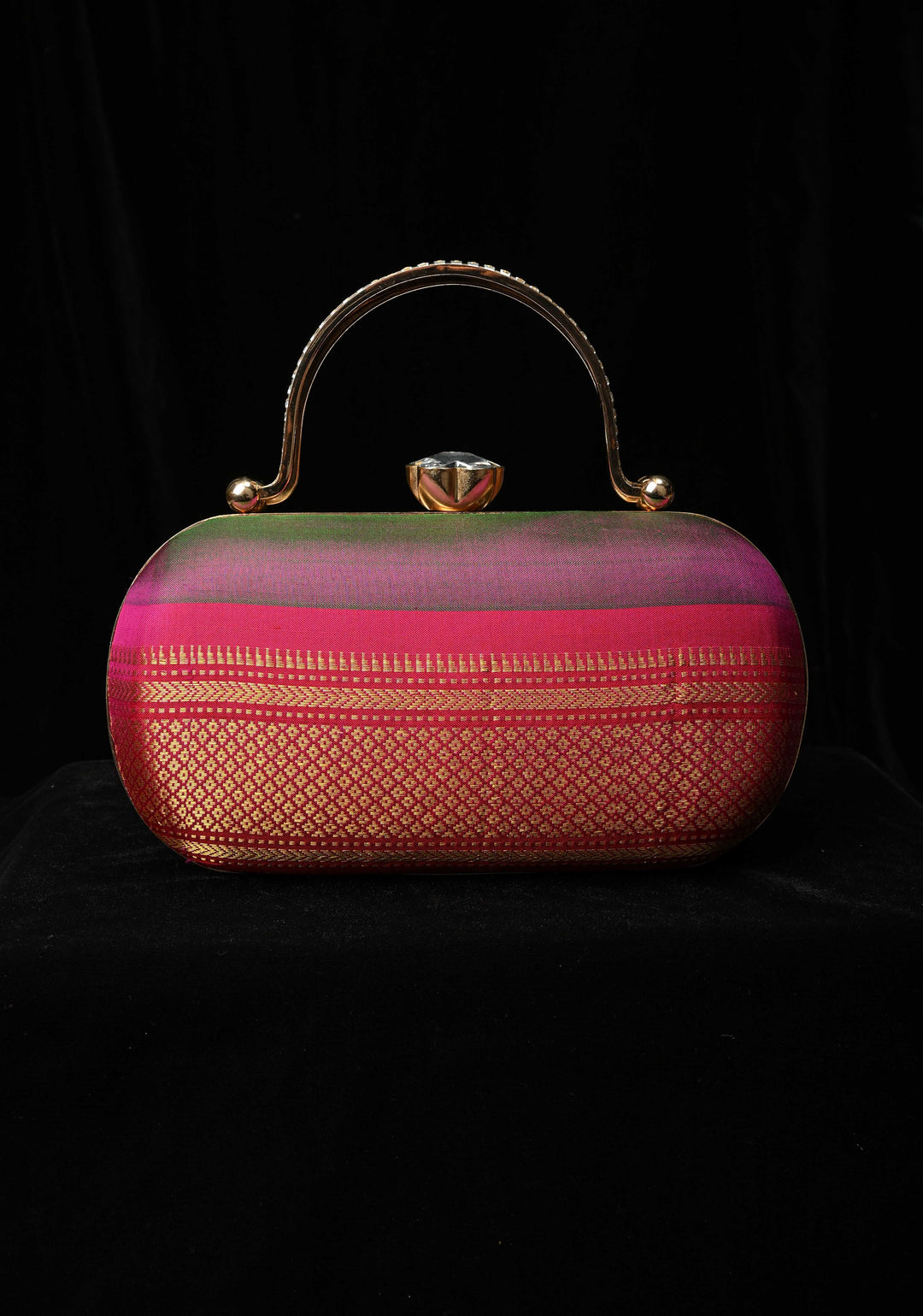 Yeola Paithani Pure Silk Clutch in Purple Dual Tone  | SILK MARK CERTIFIED