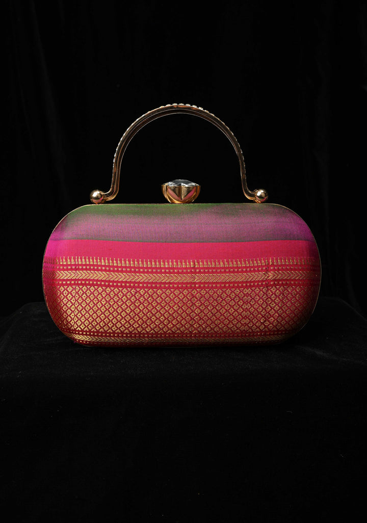 Yeola Paithani Pure Silk Clutch in Purple Dual Tone  | SILK MARK CERTIFIED